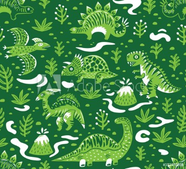 Picture of Seamless pattern with cartoon dinosaurs